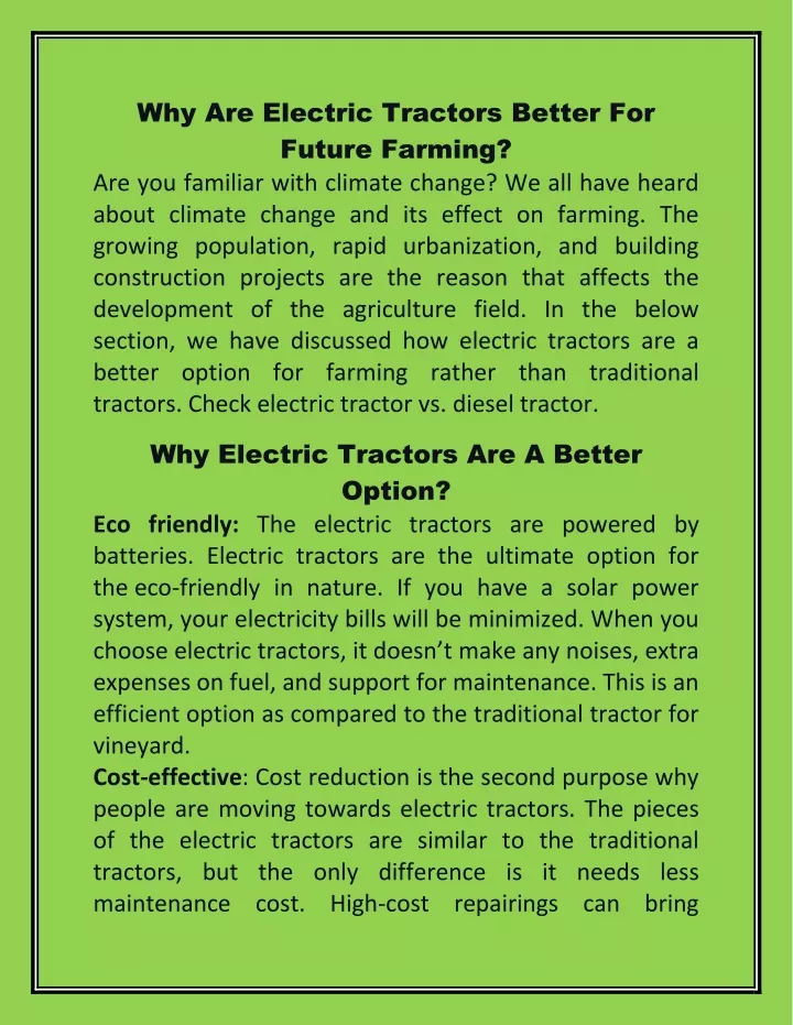 why are electric tractors better for future