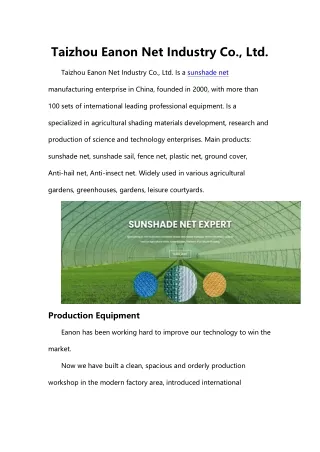 Taizhou Eanon Net Industry-sunshade-net