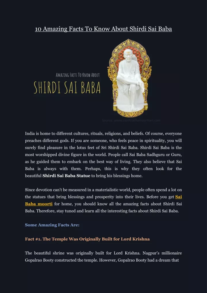 10 amazing facts to know about shirdi sai baba