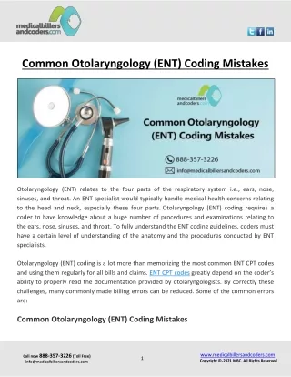 common otolaryngology ent coding mistakes