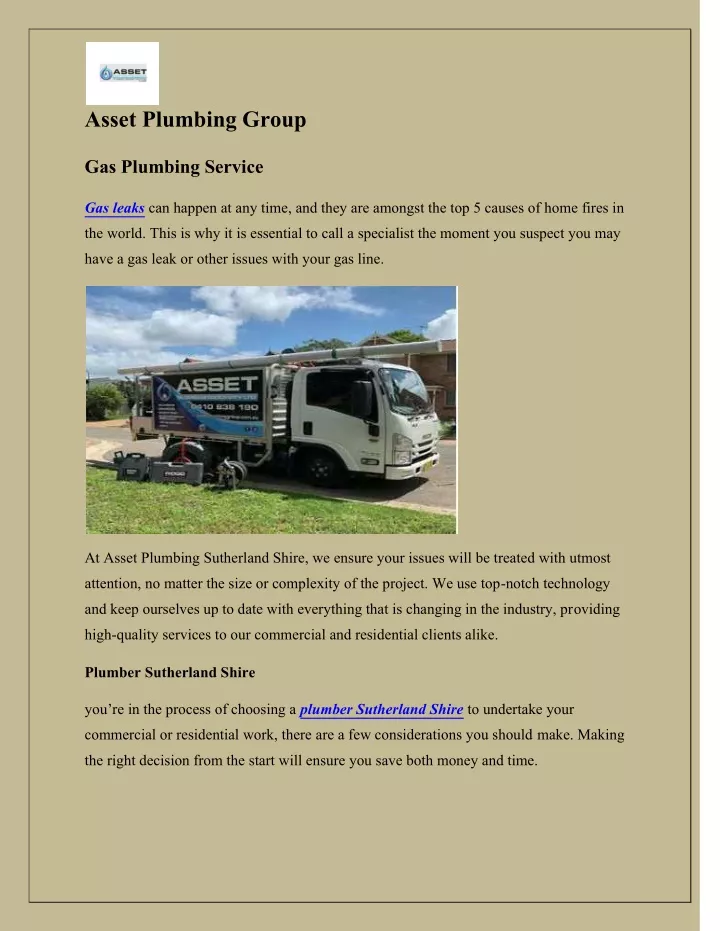 asset plumbing group