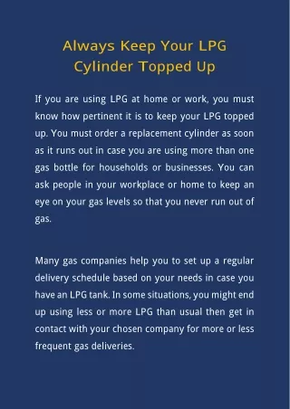 Always Keep Your LPG Cylinder Topped Up