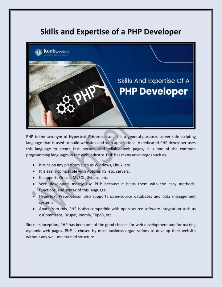 skills and expertise of a php developer