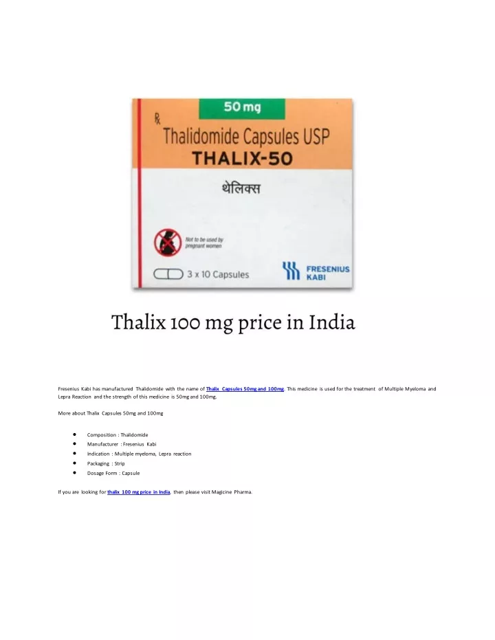 fresenius kabi has manufactured thalidomide with