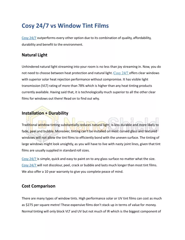 cosy 24 7 vs window tint films