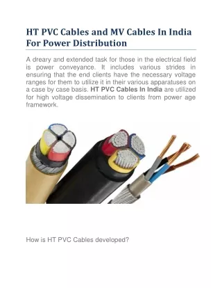 HT PVC Cables and MV Cables In India For Power Distribution