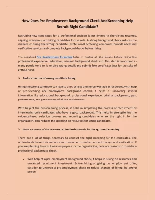 how does pre employment background check