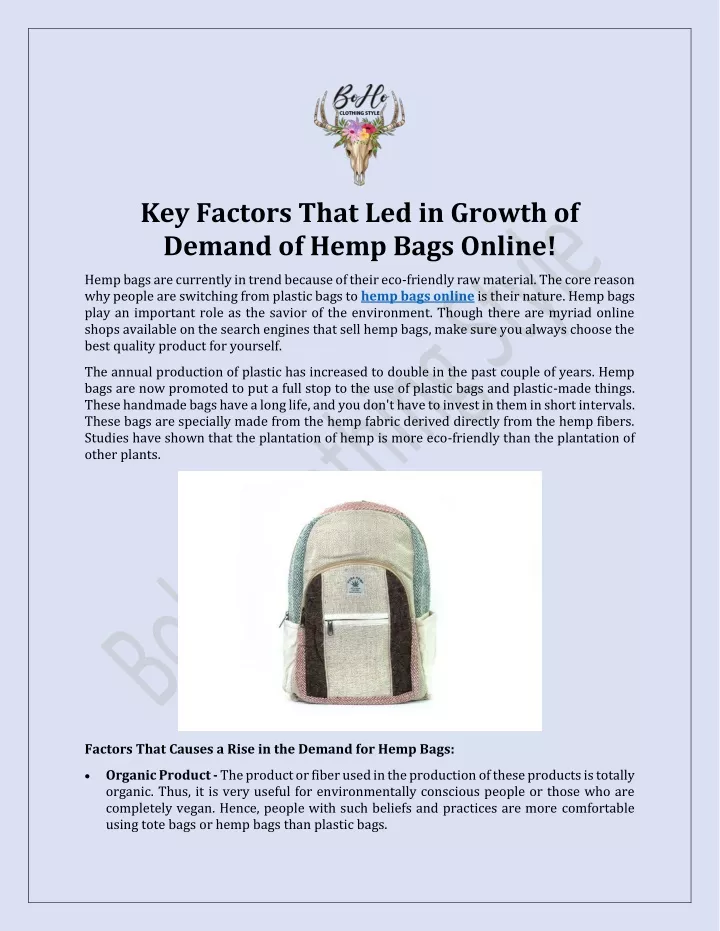 key factors that led in growth of demand of hemp