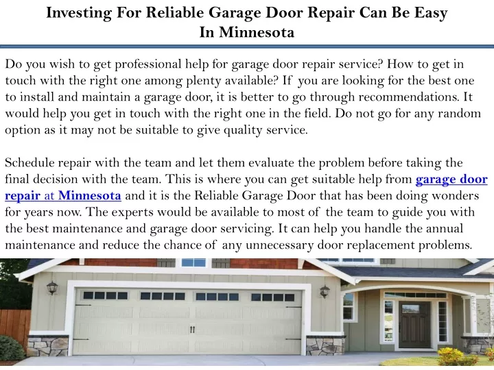 investing for reliable garage door repair