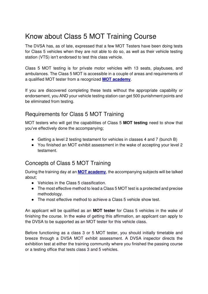 know about class 5 mot training course