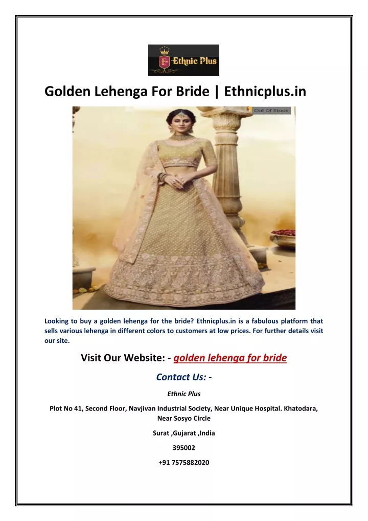 golden lehenga for bride ethnicplus in