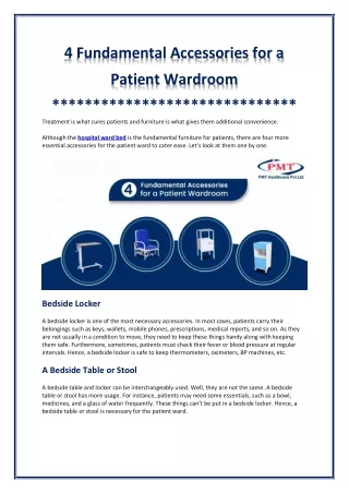 Benefits of Hospital Bed in Patient Wardroom