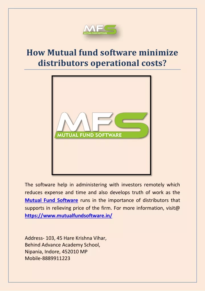 how mutual fund software minimize distributors