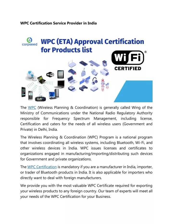 wpc certification service provider in india