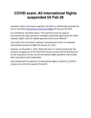 COVID scare All international flights suspended till Feb 28