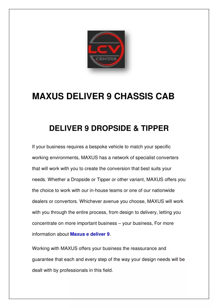 maxus deliver 9 chassis cab