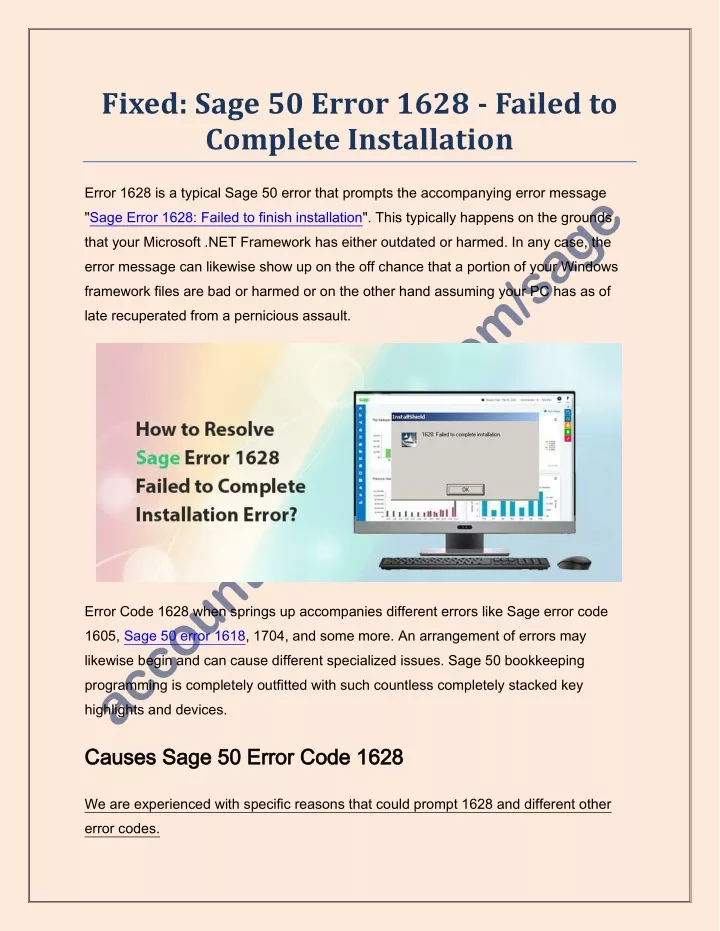fixed sage 50 error 1628 failed to complete