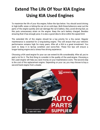 Extend The Life Of Your KIA Engine Using KIA Used Engines.docx