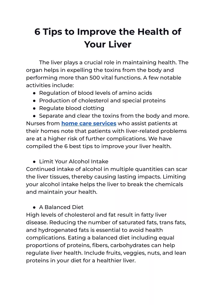 6 tips to improve the health of your liver