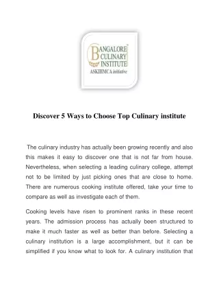 discover 5 ways to choose top culinary institute