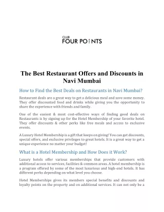 The Best Restaurant Offers and Discounts in Navi Mumbai