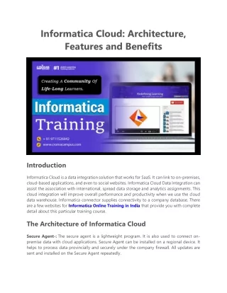 Informatica Cloud: Architecture,  Features and Benefits