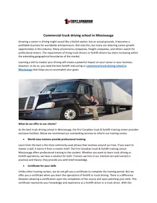 COMMERCIAL TRUCK DRIVING SCHOOL IN MISSISSAUGA