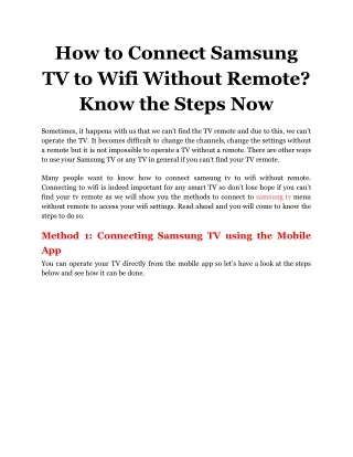 how to connect samsung tv to wifi without remote