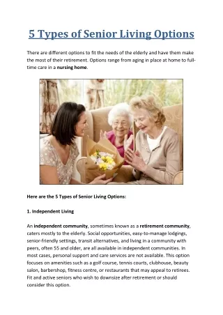 5 Types of Senior Living Options