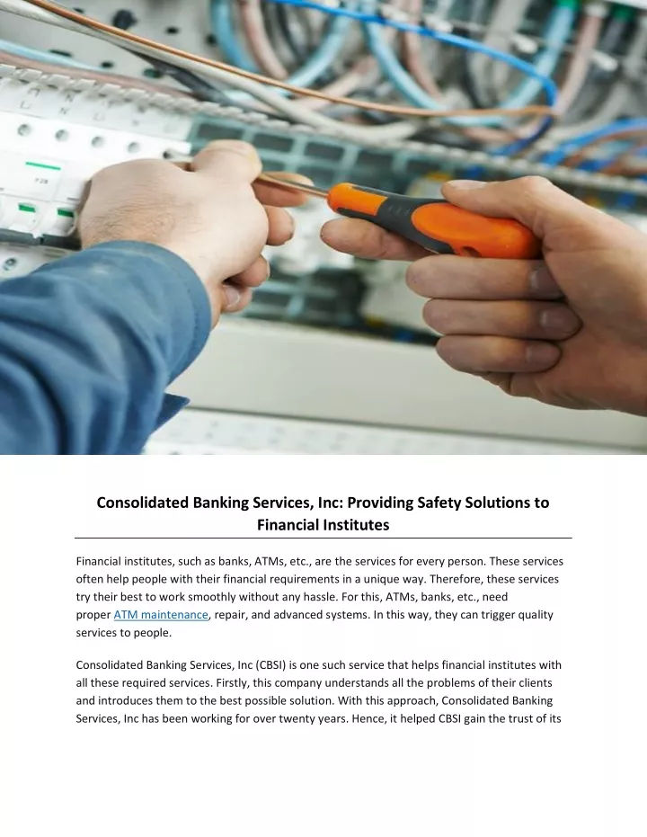 consolidated banking services inc providing