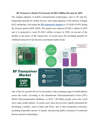 RF Transceiver Market Drivers, Restraints, Opportunities, and Trends, 2030