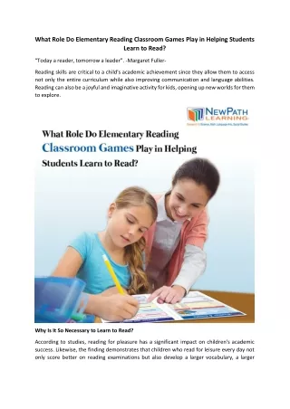 What Role Do Elementary Reading Classroom Games Play in Helping Students Learn to Read
