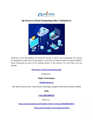 Pg Course in Cloud Computing India | Earlyrise.in