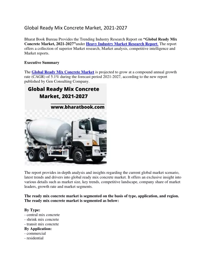 global ready mix concrete market 2021 2027