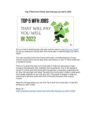 Top 5 Work From Home Jobs that pay you well in 2022