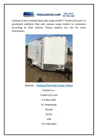 Enclosed Dual Axle Cargo Trailers  Trailers123.com