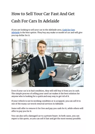 How to Sell Your Car Fast And Get Cash For Cars In Adelaide