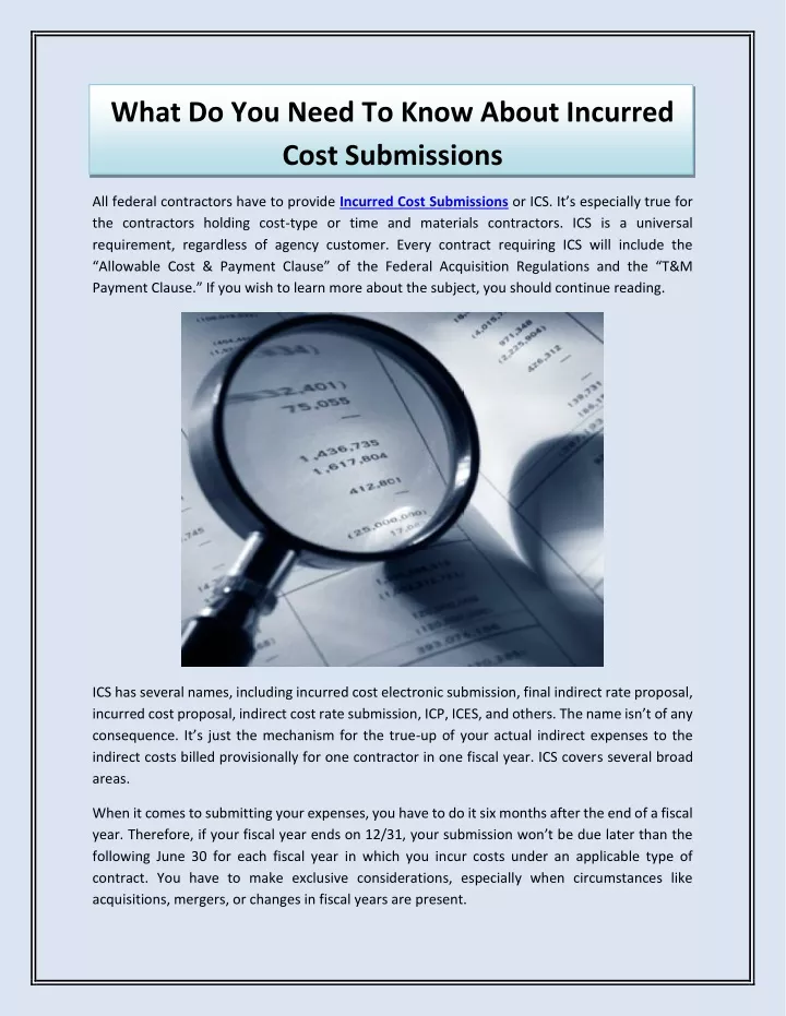 what do you need to know about incurred cost