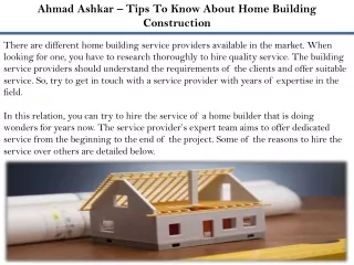 ahmad ashkar tips to know about home building