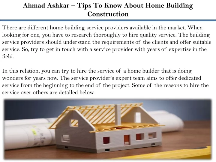 ahmad ashkar tips to know about home building