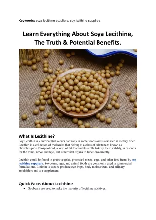 Learn Everything About Soya Lecithine, The Truth & Potential Benefits.