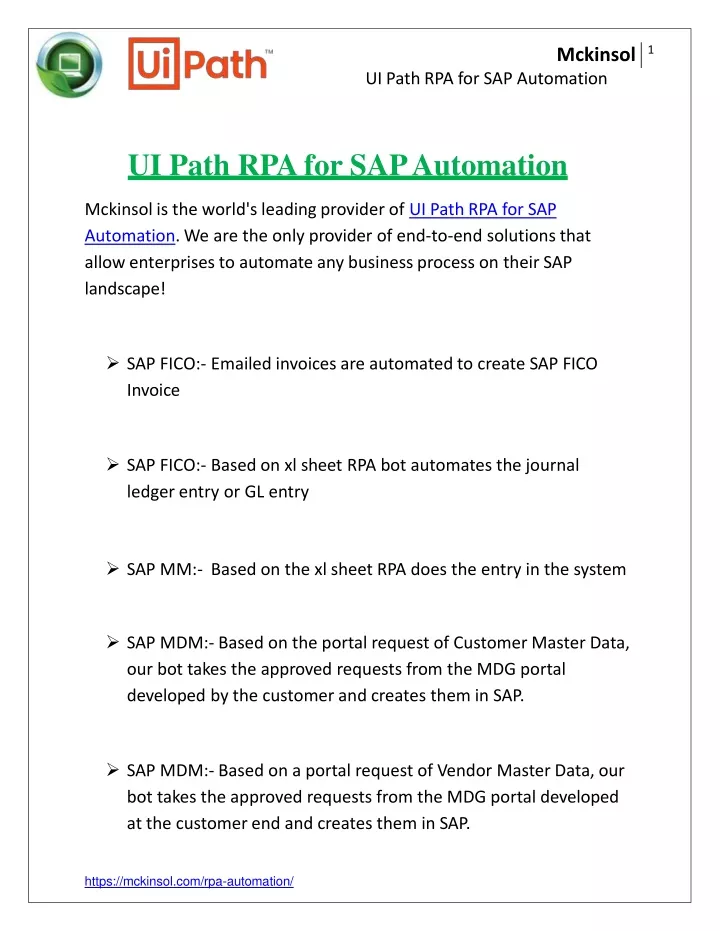 mckinsol ui path rpa for sap automation