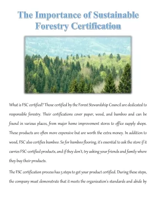 The Importance of Sustainable Forestry Certification