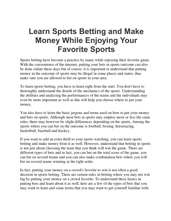 learn sports betting and make money while