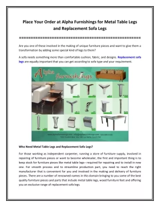 Place Your Order at Alpha Furnishings for Metal Table Legs and Replacement Sofa Legs