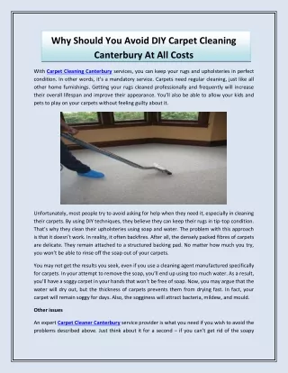 Why Should You Avoid DIY Carpet Cleaning Canterbury At All Costs