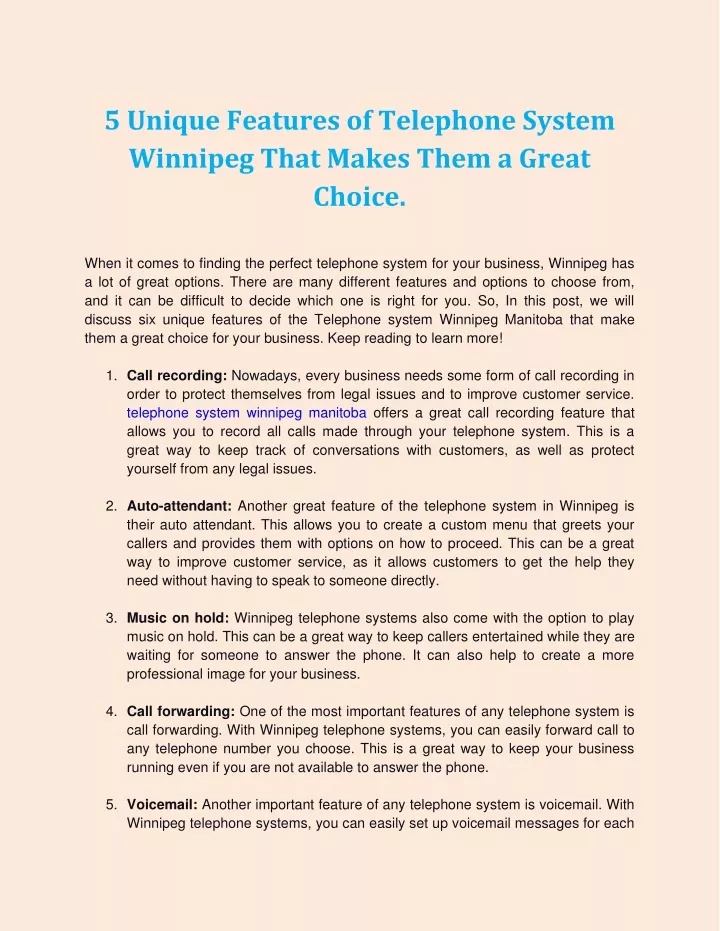 5 unique features of telephone system winnipeg