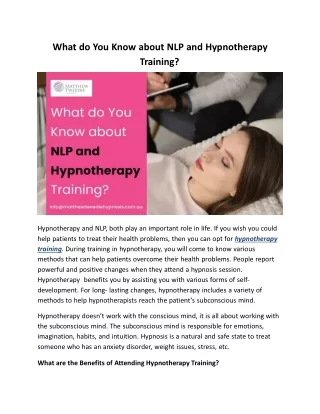 what do you know about nlp and hypnotherapy