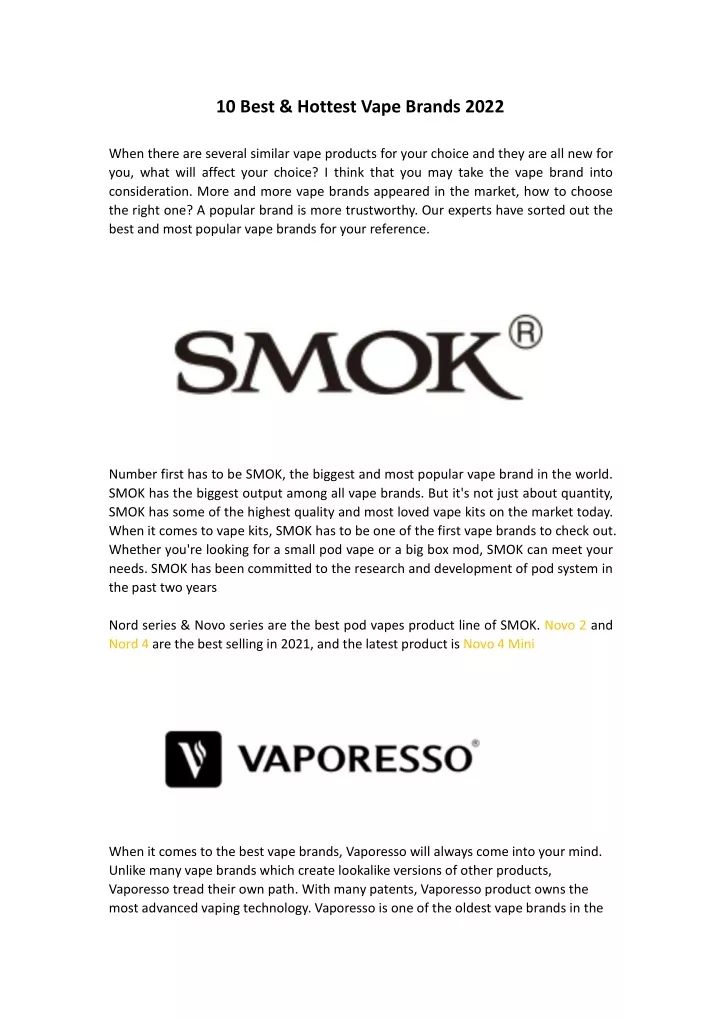 10 best hottest vape brands 2022