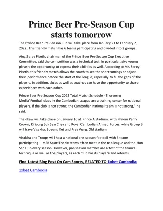 Prince Beer Pre-Season Cup starts tomorrow